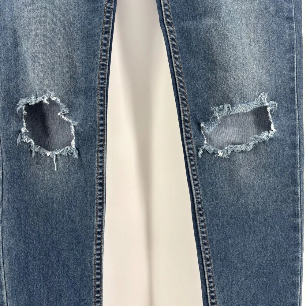 Free People Skinny Jeans Womens 26 Blue Indie Grunge‎ Distressed Knee Mid Rise
